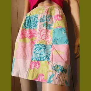 VTG 90s Lilly Pulitzer Colorblock Print Mini Skirt